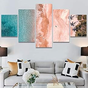 SIGNWIN 5 Panel Canvas Wall Art Coastal Orange...