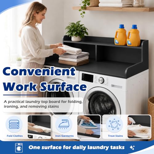 Image of Royxen Laundry Countertop with Storage Universal Fit, Washer and Dryer Countertop with Shelf, Laundry Room Storage, 2-Tier Shelf (Black)