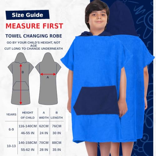 Image of ALLEN & MATE Kids Surf Poncho Towel Robe, Hooded Changing Robe, 6-13 Years