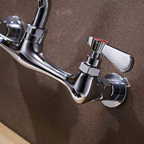 Commercial Faucet Utility Wall Mount 8 Inch Center Two Handle Kitchen Laundry Faucet Industrial Swivel Spout Brass Chrome Stainless Mixer Tap NSF No Lead by Homevacious - Thumbnail 6