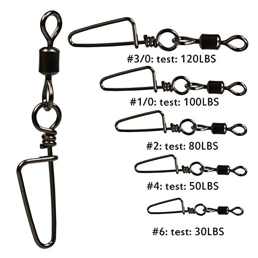 Sougayilang Fishing Rolling Swivel with Coast Lock Snap Stainless Steel Black Nickel Fish Swivels (#2-Test:80lbs-30pcs)