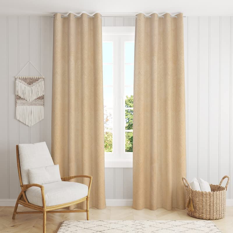 Image of Suede Velvet Embossed Room Darkening Window Curtain for Living Room, Bedroom, Hallway, 6 feet Long, Cream, Set of 1