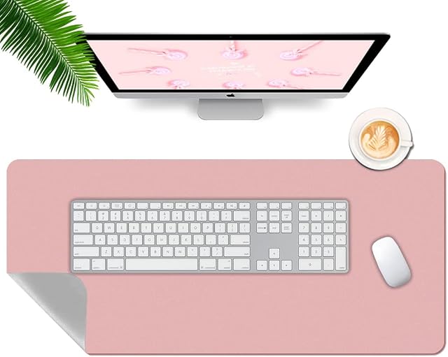 La Llareta Office Desk Pad, Desk Pad Protector, Waterproof Desk Writing Pad, Dual Sided, PU Leather for Notebook Computer Desk Mat, Office, Home use (Pink+Silver)