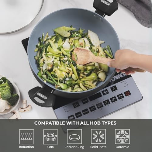 Image of Tower Kadai 24cm Ceramic Non-Stick with Glass Lid|Gas Induction Compatible