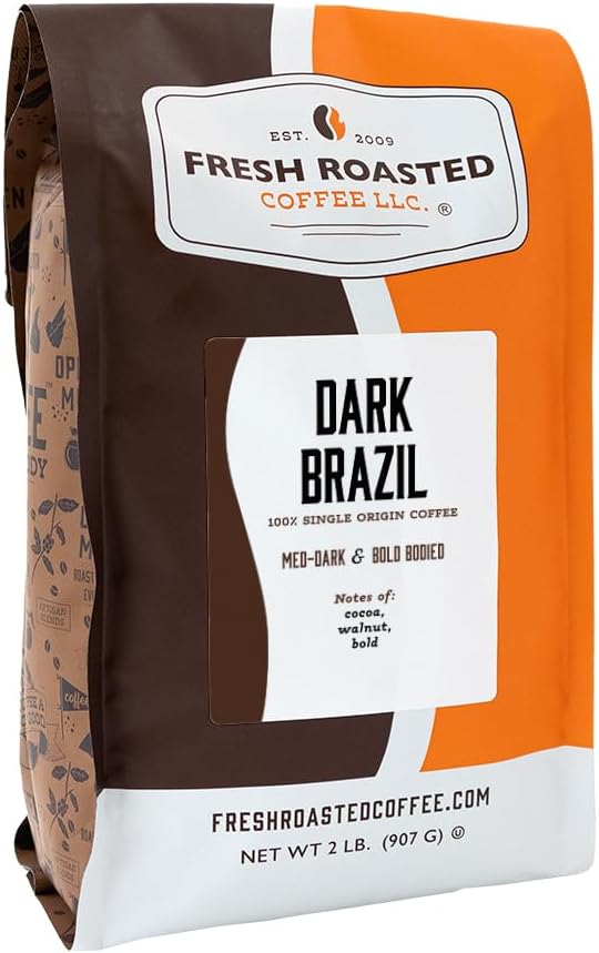 Fresh Roasted Coffee, Dark Brazil, 2 lb (32 oz), Med-Dark Roast, Whole Bean, Kosher