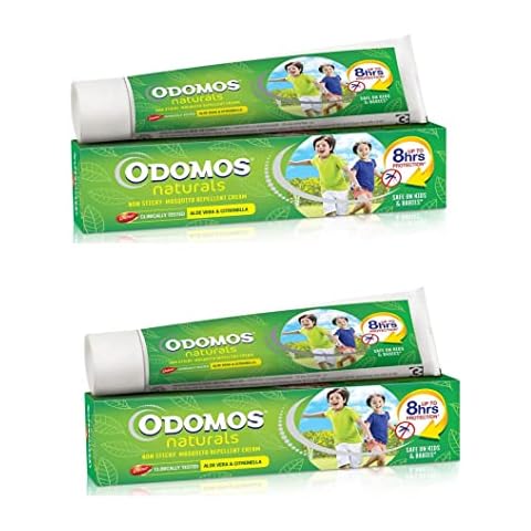 Odomos Naturals Non-Sticky Mosquito Repellent Cream | Aloevera + Citronella | Pack of 2 | 100g Each Cover