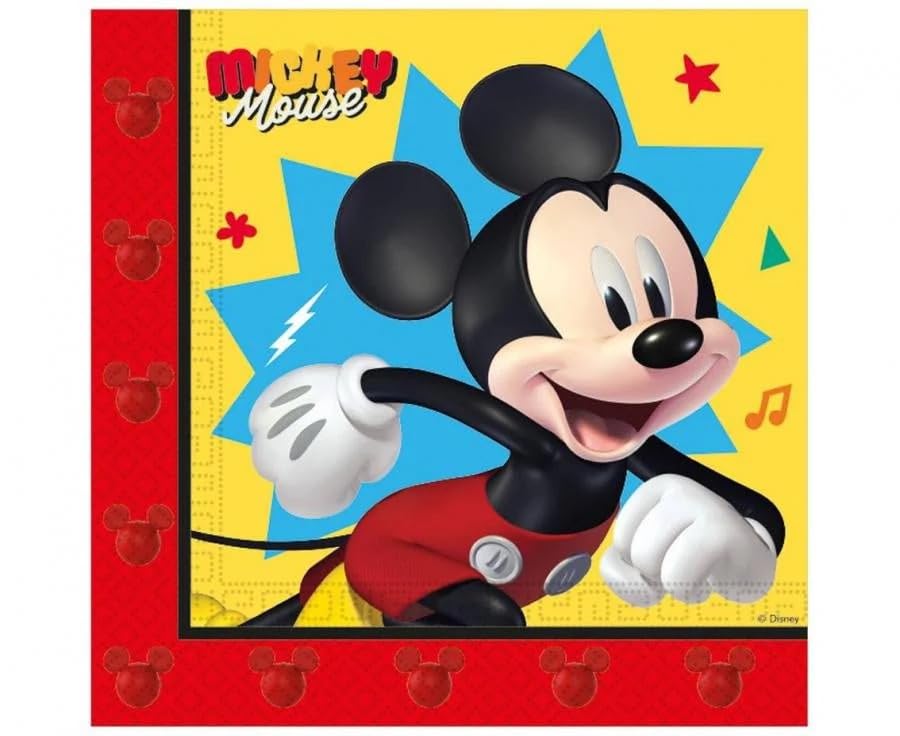 Procos Mickey Mouse Lot de 20 serviettes en papier double épaisseur, 33 x 33 cm, FSC, anniversaire, fête à thème