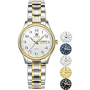 OLEVS Women’s Stainless Steel Watch with Day Date, Small Wrist Simple Watch for Women, Elegant Waterproof Analog Quartz Ladies Watches