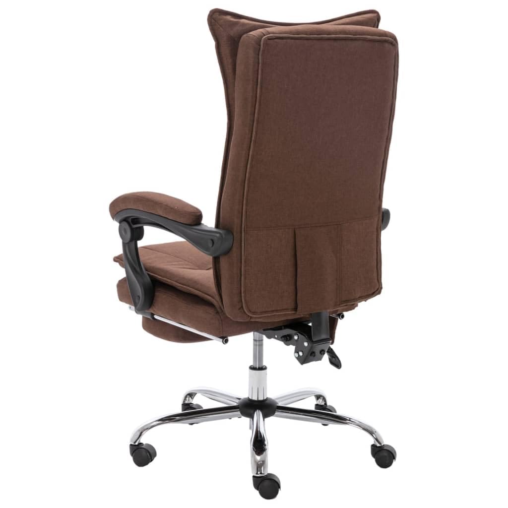 Silla de oficina de masaje de tela marrón con 4 puntos de masaje, función de calefacción, altura regulable, respaldo inclinable, asiento acolchado, reposabrazos, reposapiés
