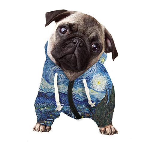 Howilath Starry Night - Vincent Van Gogh Dog Hoodie Sweatshirt, Zipper Pet Clothing Sweatshirt With Hat For Small Medium Large Dogs Cats - S #TOP2