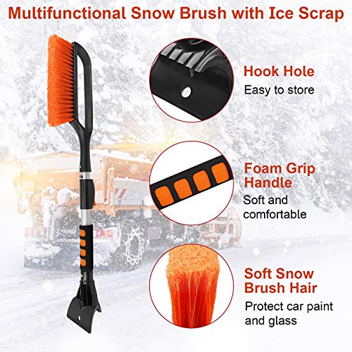 Seniny Car Ice Scraper with Brush, Extendable Snow Brush for Car, Detachable Car Snow Scraper and Brush with Foam Grip, Car Scraper Snow Brush for Trucks, Ice Scraper for Car - Thumbnail 4