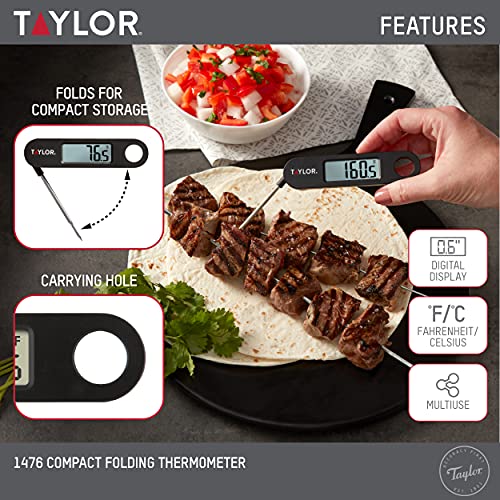 Taylor Instant Read Digital Meat Food Grill Bbq Cooking Kitchen Thermometer, Folding Probe, Black #TOP1