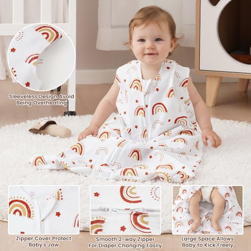 Image of PHF 100% Organic Cotton Baby Sleep Sack 18-24 Months, Soft Lightweight Wearable Blanket for Babies, 2-Way Zipper 0.3 TOG Comfy Toddler Sleeping Sack 3 Pack for Boys Girls, Rainbow (X-Large)