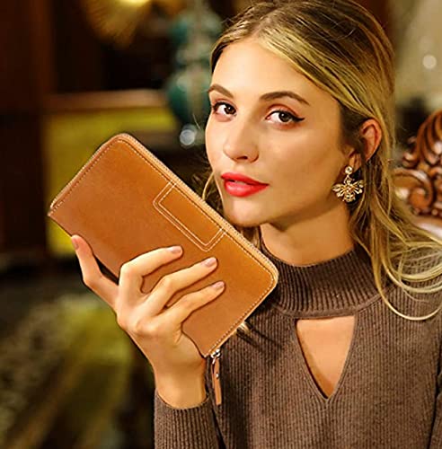 Image of Contacts Wristlet Wallets for Women with RFID Protect-ion | Ladies Leather Clutch /Wallet | Large Capacity Zipper Purse /Card Holder Organizer for Women (Beige)