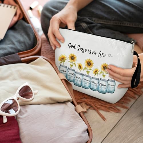 Cosmetic Bag for Women, \"God Say You are,\" Bible Verse Makeup Bag, Christian Gift for Women, Mom, Wife, Small Travel Toiletry Makeup Bag with Zipper, Multi-Purpose Storage Pouch Accessory Bag-114