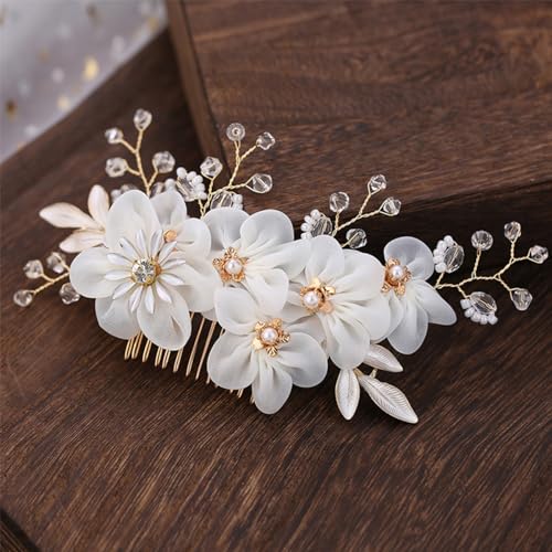 Flower Bride Wedding Hair Comb with Sparkling Crystals and Pearls Elegant Headpiece Bridal Handmade Hair Accessories for Women Girls