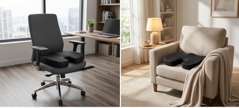 Sakar Premium Orthopedic Seat Cushion Pillow for Office Use, Memory Foam Ergonomic Support for Back Pain Relief, Tailbone Comfort & Long Sitting in Chair Work Hours