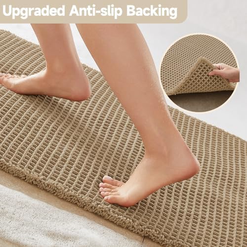 TYUU Waffle Bath Mat, Boho Bathroom Rugs Non Slip Washable Super Absorbent Quick Dry Farmhouse Bathroom Decor, 30"x20" Khaki - 4