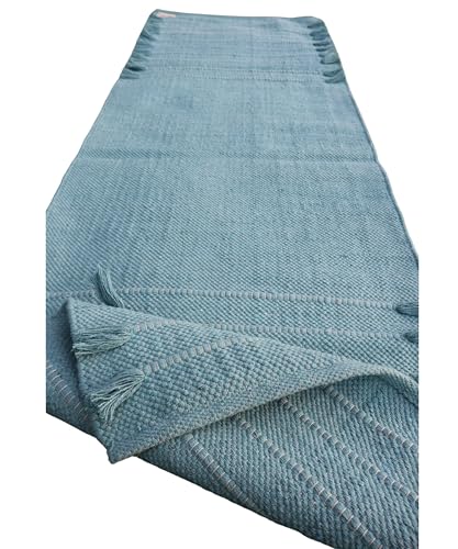Cotton Yoga Mat - Eco-Friendly Hand-Woven Rug - Non Slip & Thick (24x72x5mm) for Everyday Fitness at Home - Comfortable Extra-Long (Sky-Blue)