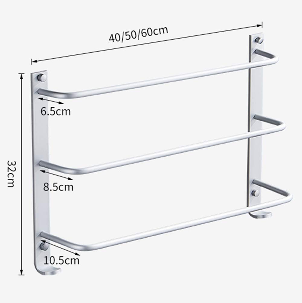 Toallas de Pared, Toallero de Pared de Aluminio de 3 Capas con Gancho, Plateado, 60 cm