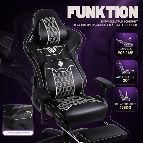 Sedia Gaming con braccioli 4D, ergonomica, con poggiapiedi, in pelle PU, comodo supporto lordosi, grande e alta, 180 kg, nero - Sedia gaming - Immagine 5