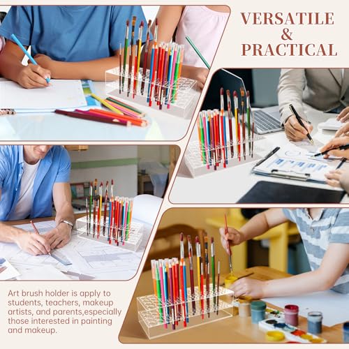 Image of Acrylic Paint Brush Holder 105 Holes Clear Paintbrush Holder Organizer Artist Brush Holder Paint Brush Stand Rack for Pens Pencils Artist
