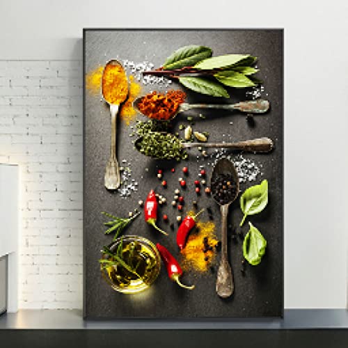 Toile herbes et épices cuisine décor art affiche murale moderne de taille 50x70cm imprimée