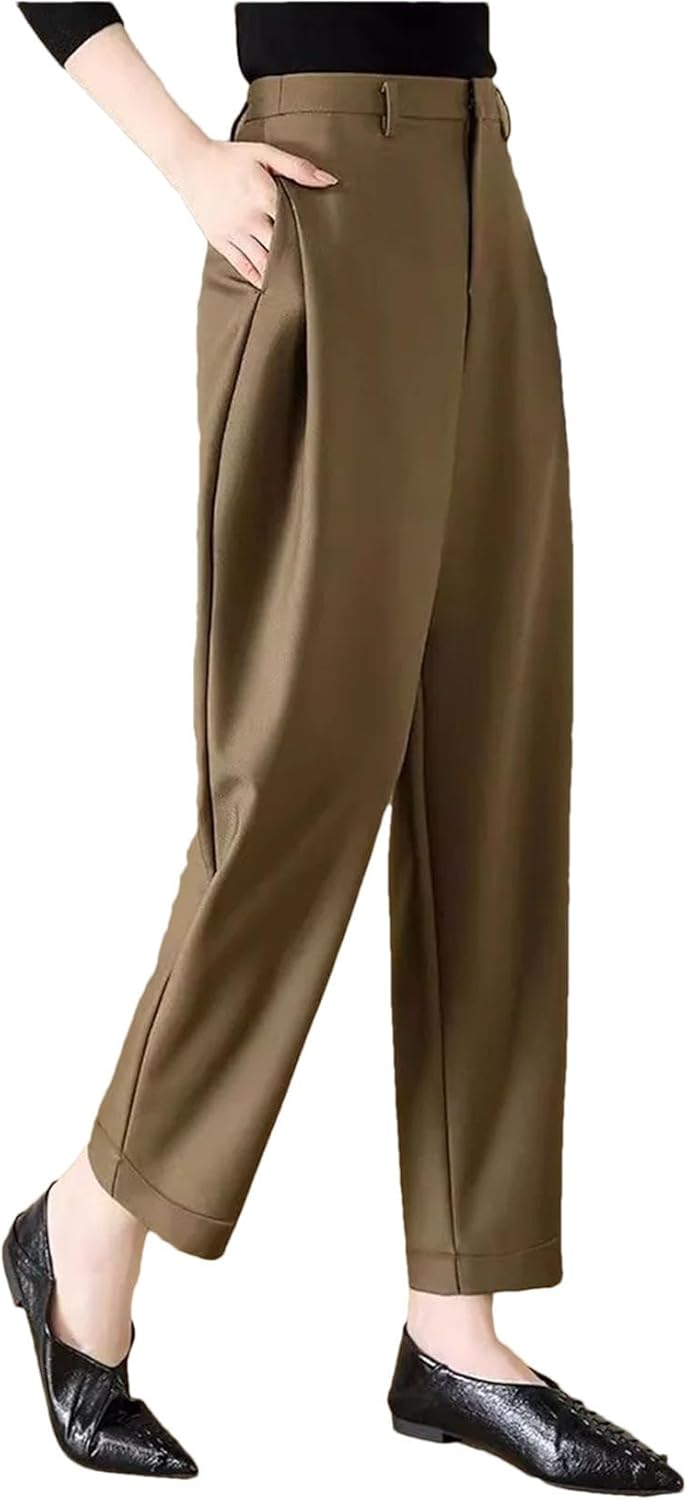Women Woolen Korean High Waist Shaped Straight Suit Trousers