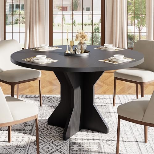 Garvee Round Dining Table for 4-6 People - 47" Circle Kitchen Dinner Table with Sturdy Pedestal Base, Small Spaces Dinning Room Furniture for Living R