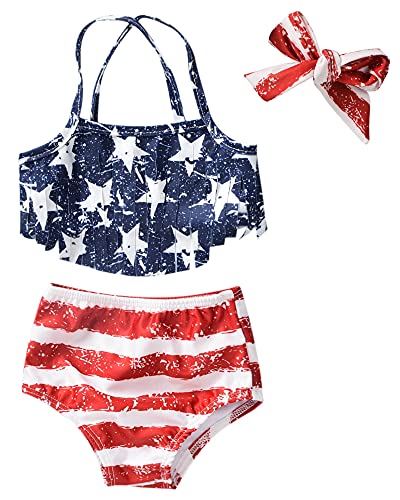 Toddler Infant Baby Girls Swimsuit 4th of July Tassels Bikini Two Pieces Bathing Suit Summer Beach Outfits Set (American Flag, 2T)