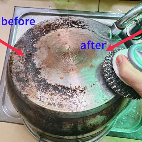 Image of 1Pack Stainless Steel Wool Scrubber with Handle, Heavy Duty Dish Scrubber, Steel Brush for Kitchen, Dishes, Pans, and More (Grey)