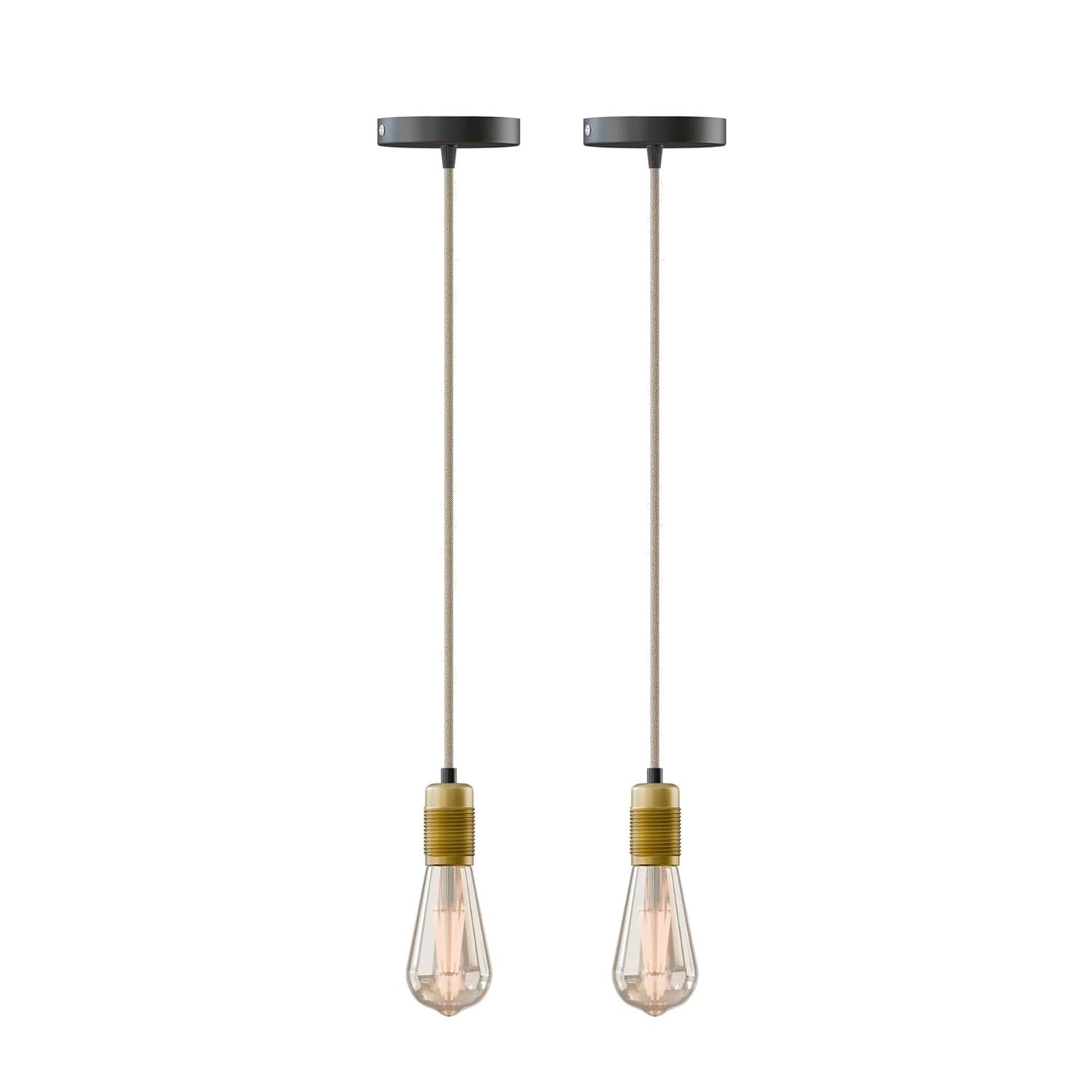 LEDSone 2 Pack of Ceiling Hemp Pendant Lighting Industrial Metal E27 Base 95cm Height Adjustable Hanging Pendant Light Fixture for Living Room Bedroom Café