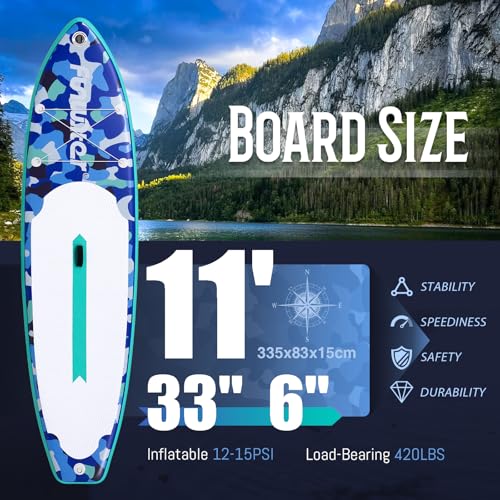 FunWater SUP Inflatable Stand Up Paddle Board Ultra-Light Inflatable Paddleboard with SUP Accessories,Fins,Adjustable Paddle, Pump,Backpack, Leash, Waterproof Phone Bag(Blue) by FunWater - Image 2
