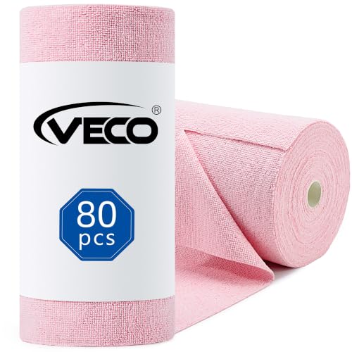 Veco Microfiber Cleaning Cloth Roll 80 PCS, 12" x 12"