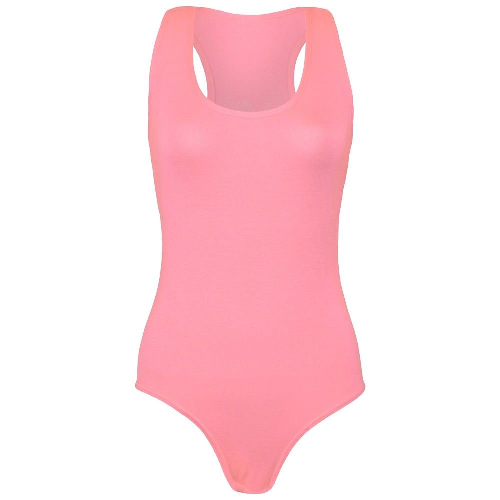 Hamishkane Women's Coral New Plain Muscle Racer Back Sleeveless Bodysuit Leotard Vest T-Shirt Top