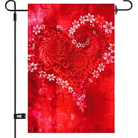 Aozer Garden Flag 12 x 18 Inch Valentine Day Garden Flag with 1 Rubber Stopper and 1 Clear Wind Clip for Valentine's Day Home Garden Wedding Party Decorations(Color 3) Cover