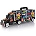 AOKESI Transport Car Carrier Truck Toy Great Gift for Boys Girls Age of 3-10 Year Old (Includes 6 Toy Cars, 2 Construction Signs,7 Road Blocks, 2 Oil Cones, 1 City Map and 1 Dice)