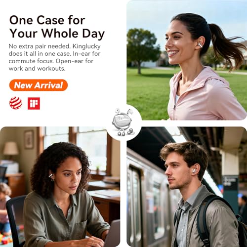 Image of Kinglucky 2-in-1 Wireless Earbuds, in-Ear & Open Ear Clip-On Earbuds Comfortable fit, Bluetooth Headphones 5.4 with Noise Cancelling Mic, Power Swap Charging, Up to 50H, White