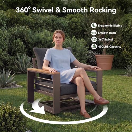 Image of Aoxun Aluminum Patio Furniture Set with Swivel Chairs & Fire Pit Table