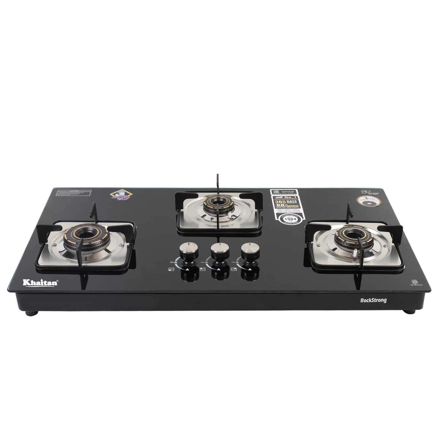 Khaitan RockStrong TITAN Automatic 3 Burner Premium HobTop | Xpress Brass Burner | Toughened Glass Cooktop | ISI Certified | 1+2 Years Extended…