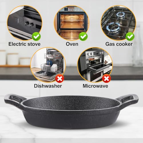 6Pcs Small Cast Iron Skillets, 16 cm Frying Pan, Sizzler Plates Gratin Dish, Cast Iron Casserole Serving Plates for Oven Safe, Induction Hob Safe - Image 5