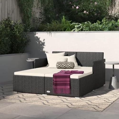Image of BRISHI Outdoor /Pool Side /Garden /Balcony /Porch /Backyard /Terrace /Patio /Beach /Rectangular Sofa Sunbed Wicker and Rattan Daybed (Black-White)
