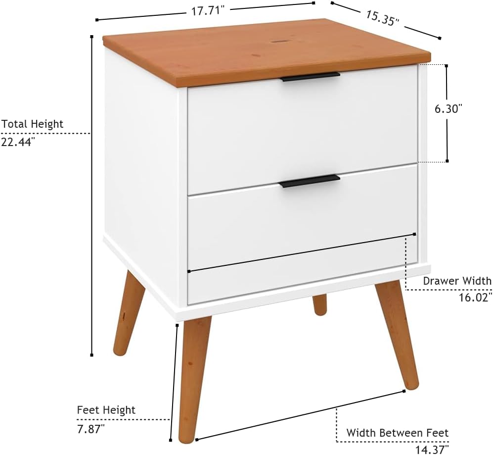 Solid Wood Nightstand – 2 Drawer Modern Bedside Table for Bedroom, Apartment or Small Spaces