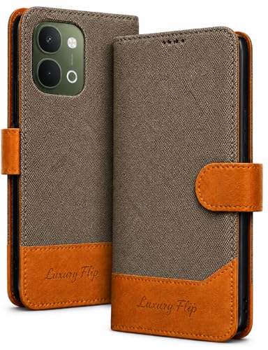 Image of Cover for Vivo T5x 5G / Y51 Pro 5G / iQOO Z11x 5G, Wallet Style, Leather Finish, Magnetic Closure, Inbuilt Stand, Card Pocket (Damin-Brown)