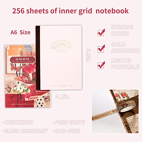 Image of emmoolife Scrapbooking Supplies Kit, Vintage Mushroom Aesthetic Scrapbook Kit for Bullet Junk Journal, Stationery, A6 Grid Notebook, DIY Journaling Supplies, Birthday Craft Gift for Teen Girl Women