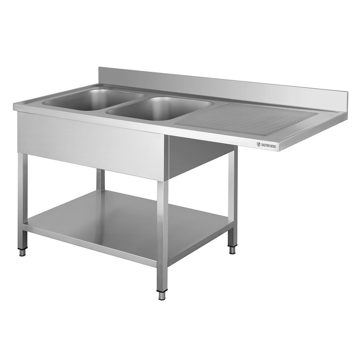 Plonge passage lave-vaisselle 2 bacs gauche table laverie inox Basic 16x6