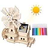 Solarbetriebenes 3D Holzpuzzle,DIY Montage holzbausatz mit Windmühle,Modellbausatz,Kreatives Modellbauprojekt,Wissenschaftliches Lernspiel für Jungen und Mädchen Alter 8-12