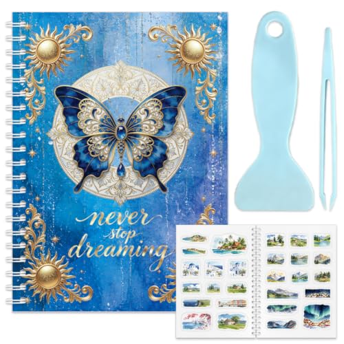 OLYCRAFT Dreamy Butterfly Sticker Collecting Book A5 Reusable Sticker Collecting Album with 50 Sheets Blank Release Paper Stickers Storage Book with Tweezer Spatula for Tape Stickers Holder Collection