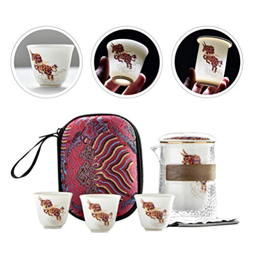 CLISPEED Bule de Vidro Com Infusor Cerâmica 4Pcs Copos de Cerâmica Bule de Chá Chaleira Fogão Seguro