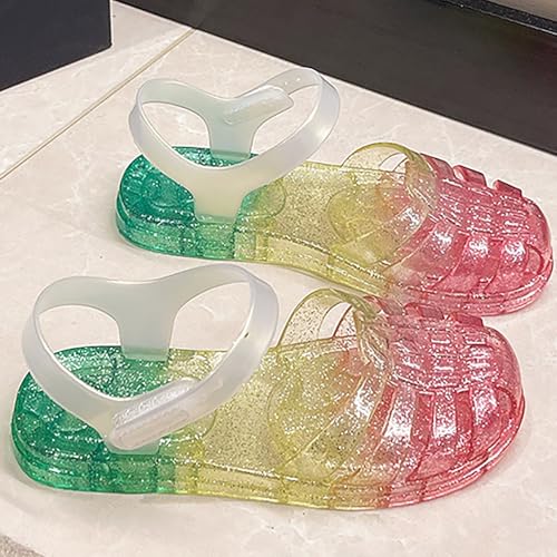 Girls Princess Jelly Sandals Toddler Kids Summer Rainbow Glitter Sparkly Party Mary Jane Shoes Colorful Flat Sandal2